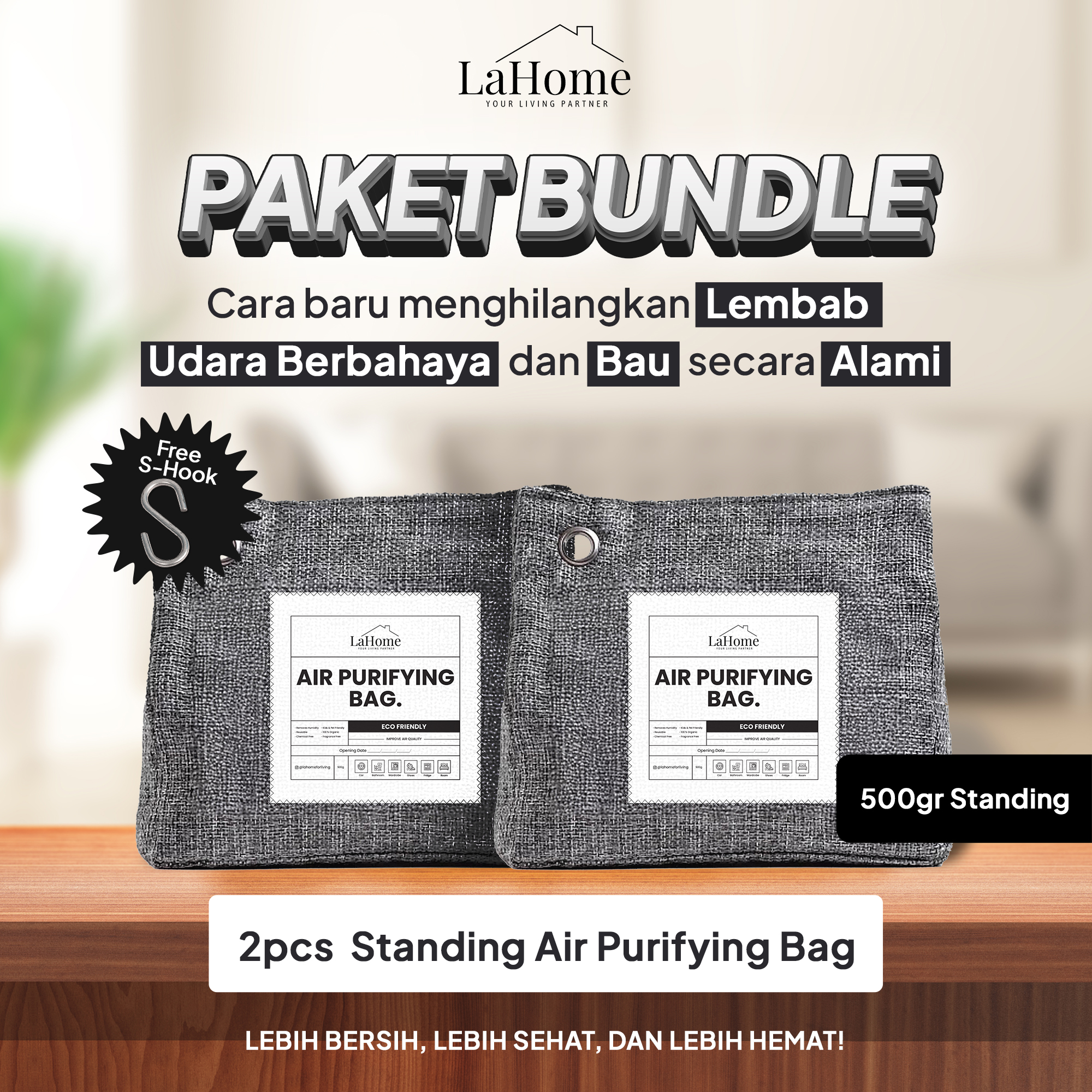 LaHome Living 500g 2pcs Standing Pouch Bundling AIR PURIFYING BAG