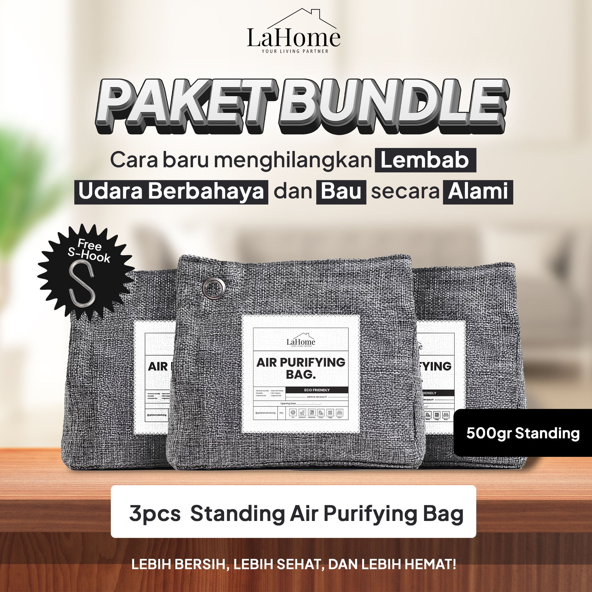 LaHome Living 500g 3pcs Standing Pouch Bundling AIR PURIFYING BAG
