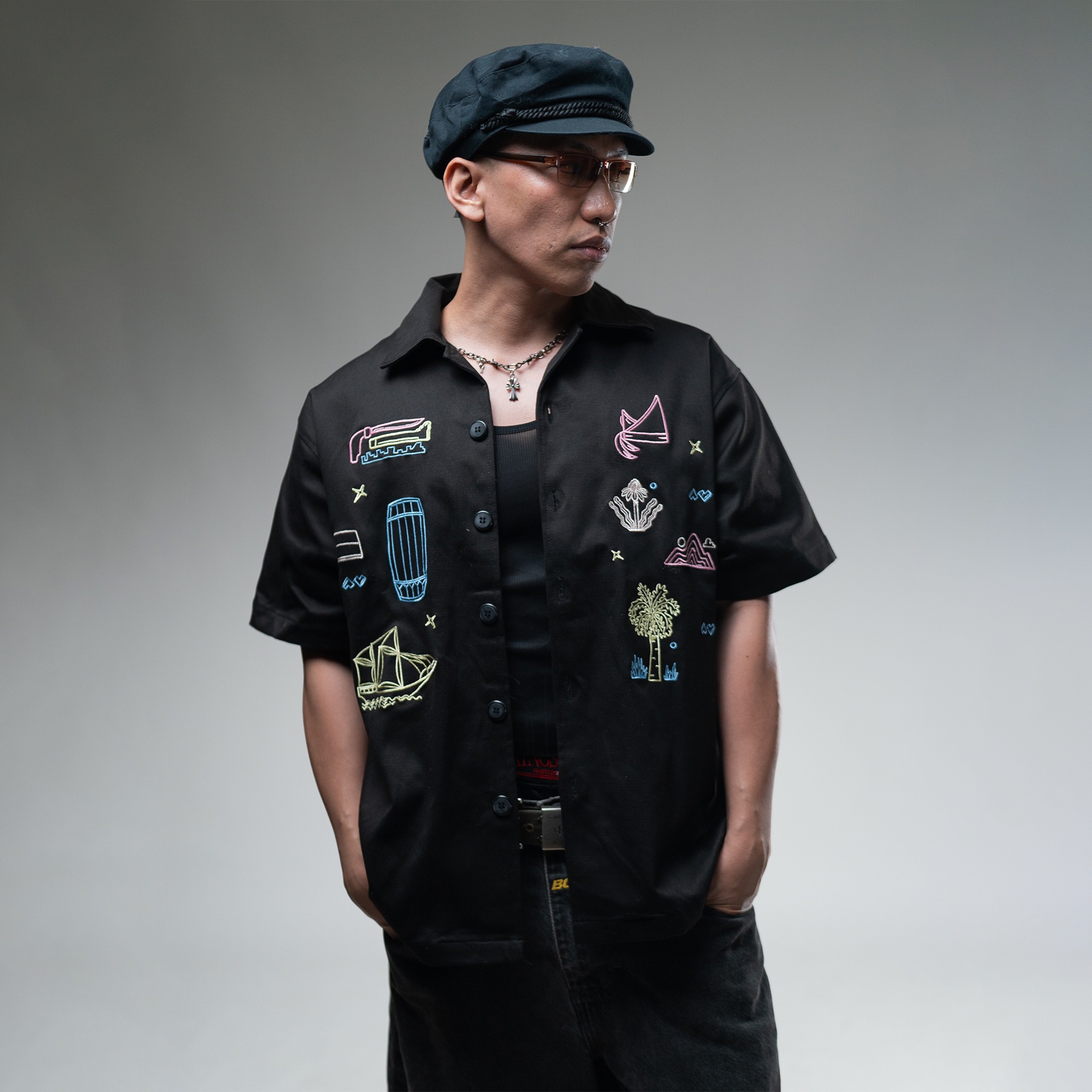 SHIRT BOXY CANVAS BLACK ORNAMENT