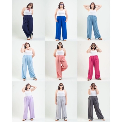 Image of Flowy Wide Pants Byneeth BIGSIZE XXL-XXXL - Celana Flowy - Celana Wide leg - Celana Kulot - Celana Kain - Celana Highwaist - Celana Viral - Celana Plus Size