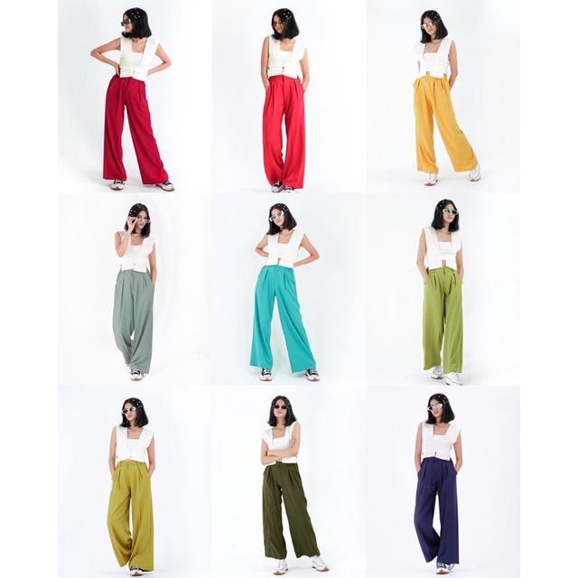 ByNeeth Flowy Wide Pants - Celana Flowy - Celana Wide leg - Celana Kulot - Celana Kain - Celana Highwaist - Celana Viral