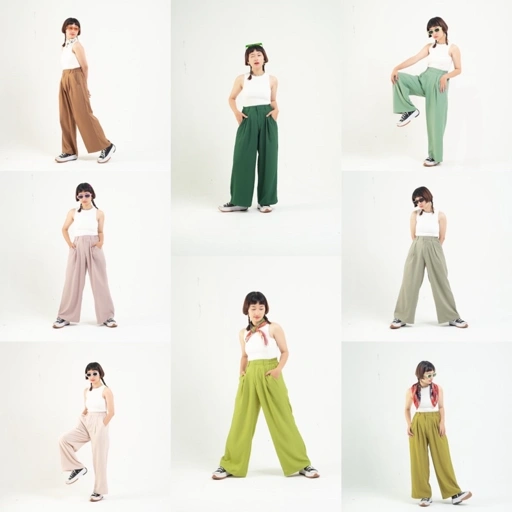 Image of Petite Flowy Wide Pants (TB<160cm) ByNeeth - Celana Flowy - Celana Wide leg - Celana Kulot - Celana Kain - Celana Highwaist - Celana Viral - Celana Plus Size - Celana Bigsize