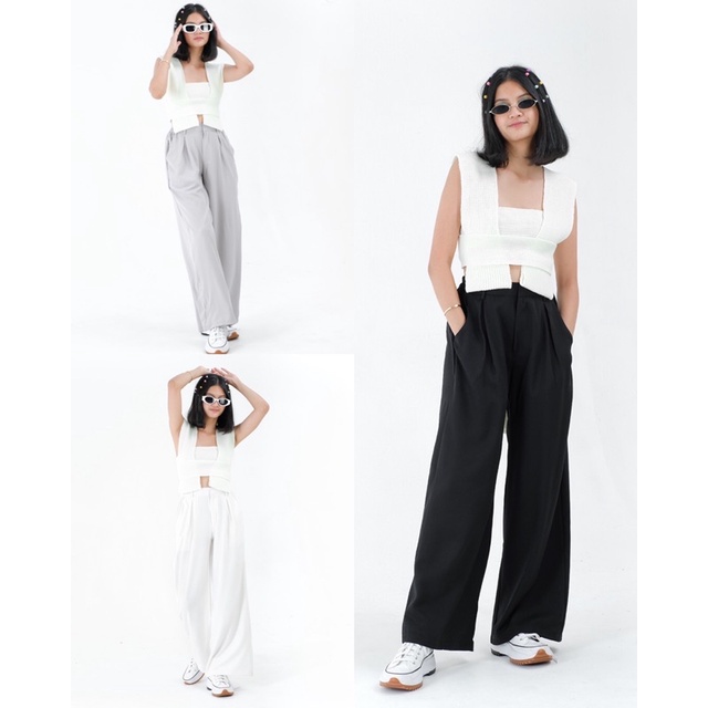 ByNeeth Flowy Wide Pants - Celana Flowy - Celana Wide leg - Celana Kulot - Celana Kain - Celana Highwaist - Celana Viral