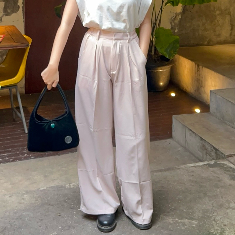 ByNeeth Flowy Wide Pants - Celana Flowy - Celana Wide leg - Celana Kulot - Celana Kain - Celana Highwaist - Celana Viral