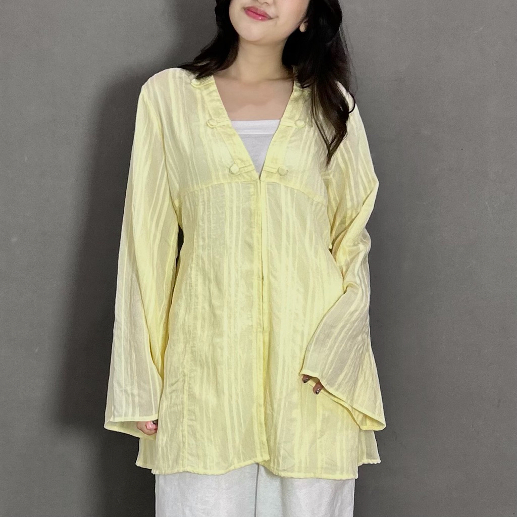 ByNeeth Vay Sheer Top - Atasan V Neck - Atasan Menerawang - Loose Top