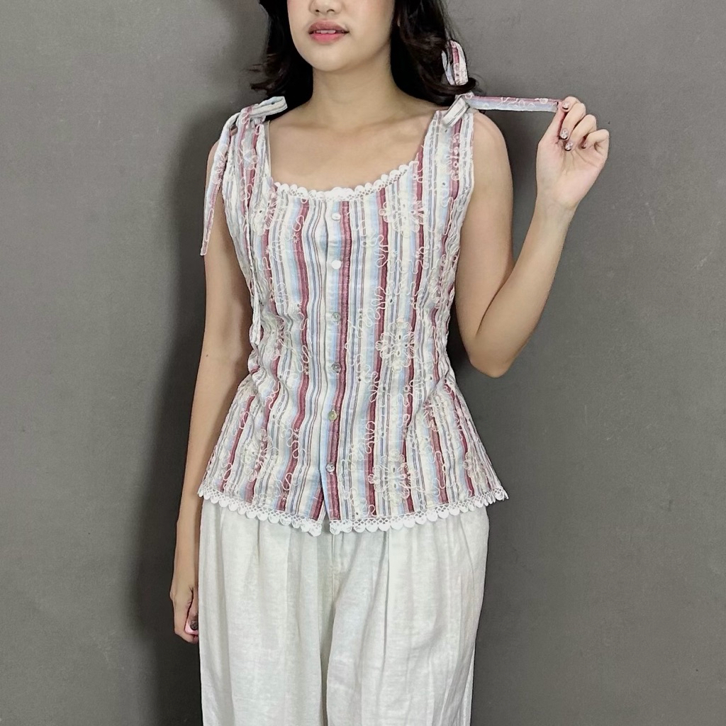 ByNeeth Daisy Tanktop - Atasan Wanita - Flower Embroidery - Tanktop Motif Bunga
