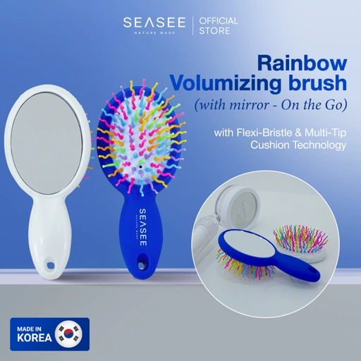 Image of SEASEE Rainbow Volume brush With Mirror (On the Go) | Sisir Rambut - Biru