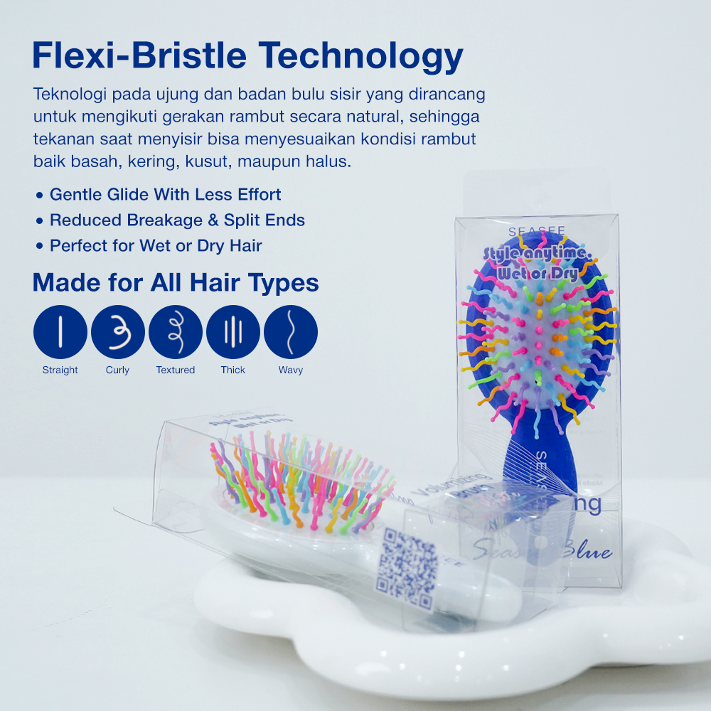 SEASEE Rainbow Volume brush With Mirror (On the Go) | Sisir Rambut - Putih