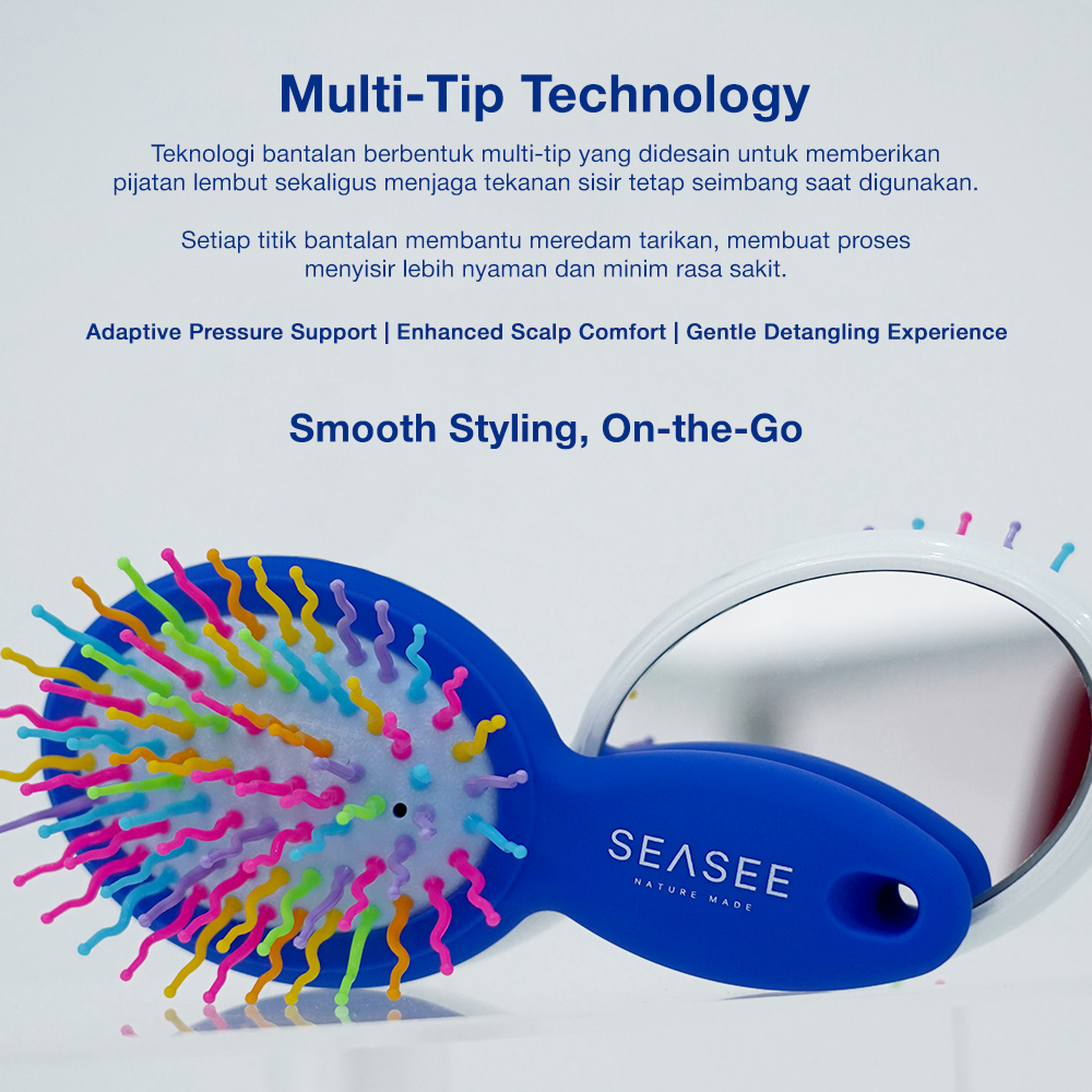 SEASEE Rainbow Volume brush With Mirror (On the Go) | Sisir Rambut - Putih