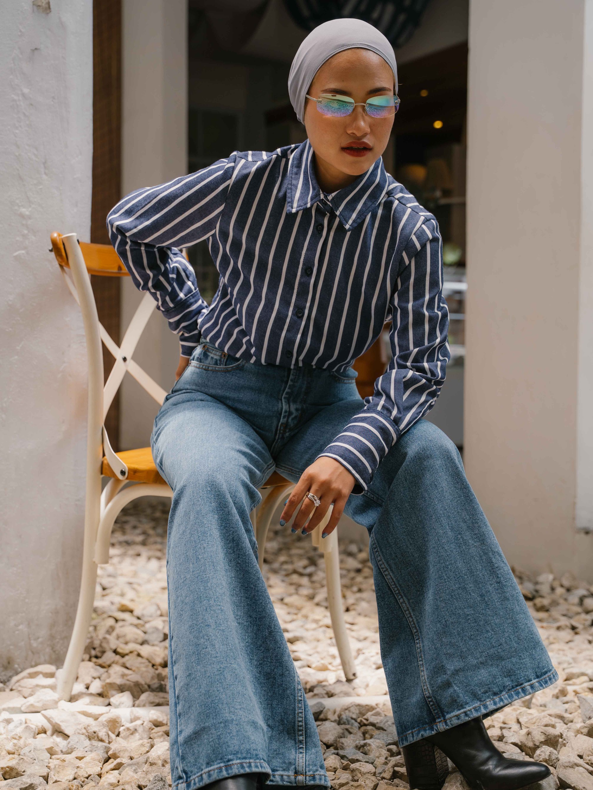 OLLA SLIM FIT SHIRT STRIPE DENIM