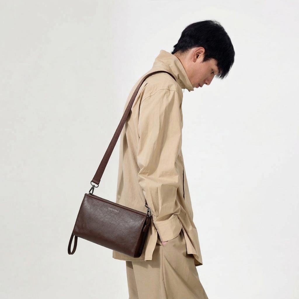 Denali Genuine Leather - Noema Duo Leather Clutch Crossbody - Tas Selempang Pria 100% Kulit Sapi
