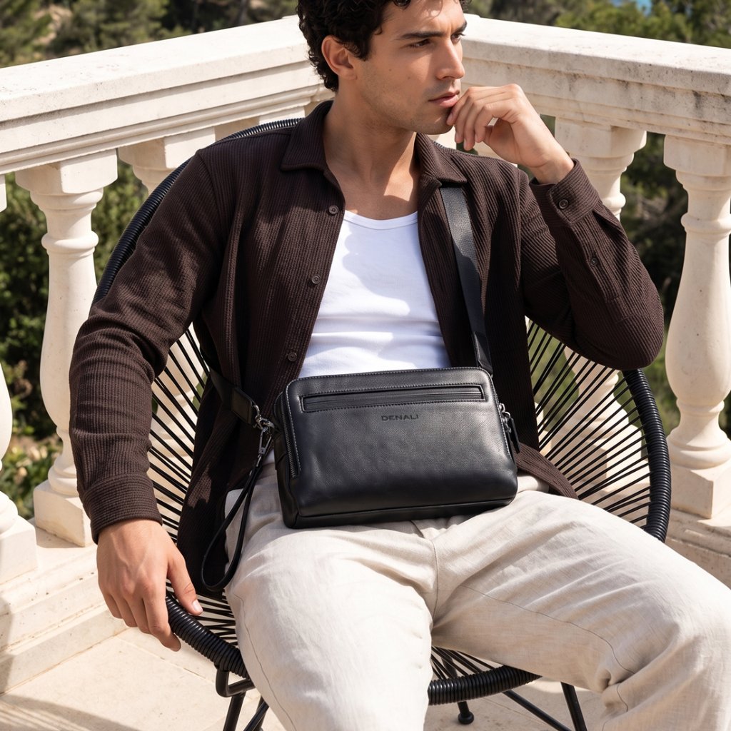 Denali Genuine Leather - Varel Duo Leather Clutch Crossbody - Tas Selempang Pria 100% Kulit Sapi