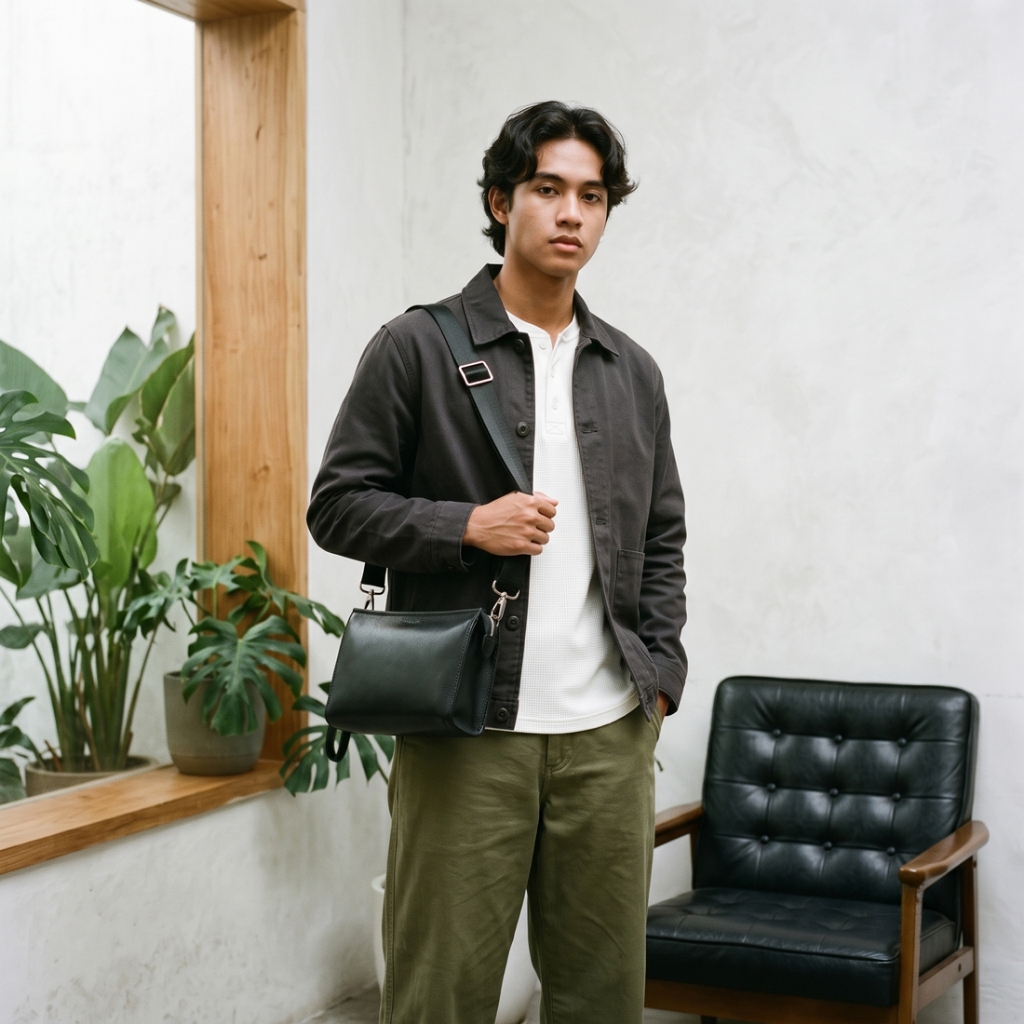 Denali Genuine Leather - Gravin Duo Leather Clutch Crossbody - Tas Selempang Pria 100% Kulit Sapi
