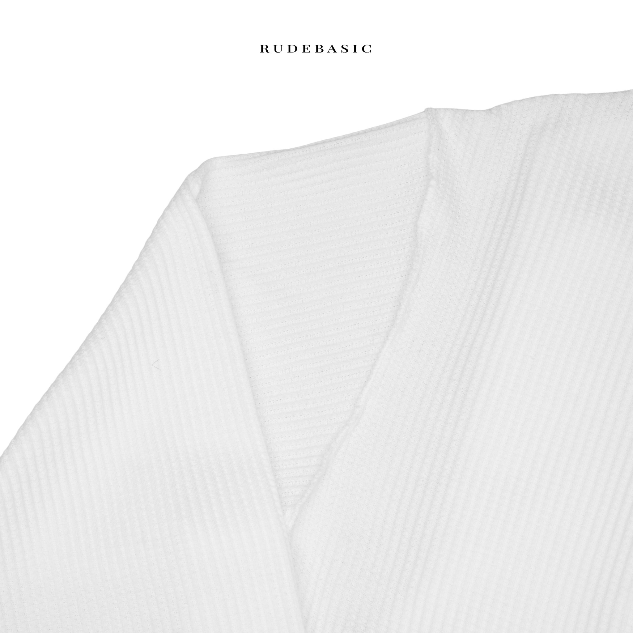 RUDEBASIC - Jake Cotton Waffle Boxy Longsleeve White | 100% Cotton | White