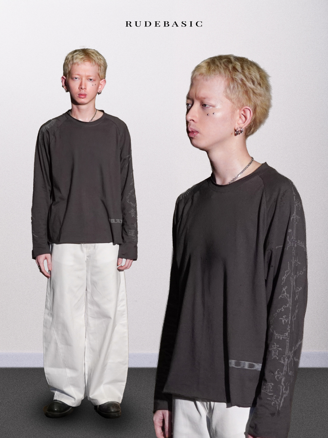 RUDEBASIC - Sigil Raglan Boxy Longsleeve | Light Weight Cotton | Ash Grey