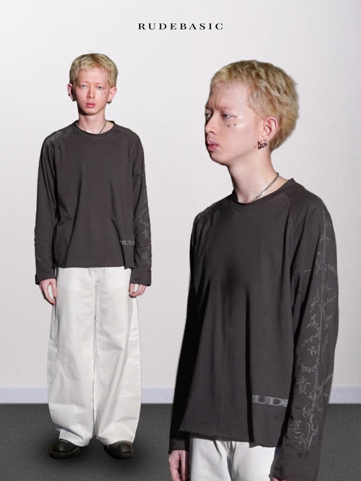 RUDEBASIC - Sigil Raglan Boxy Longsleeve | Light Weight Cotton | Ash Grey