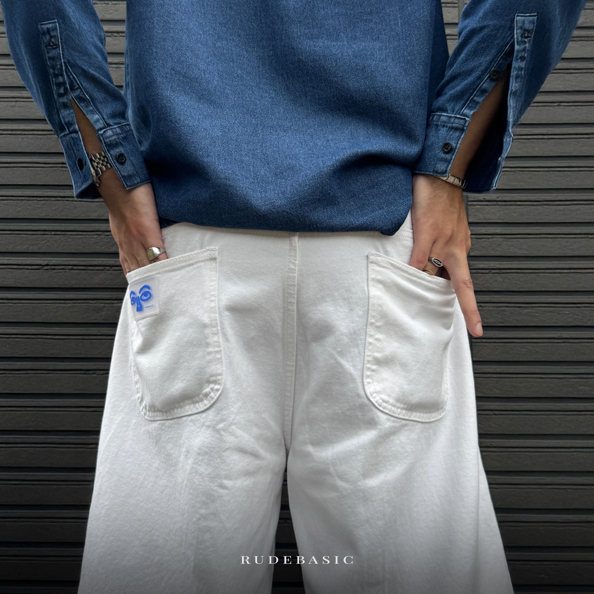 RUDEBASIC - Broken White Shibal Jorts | Unisex | Celana pendek Jeans | celana jorts