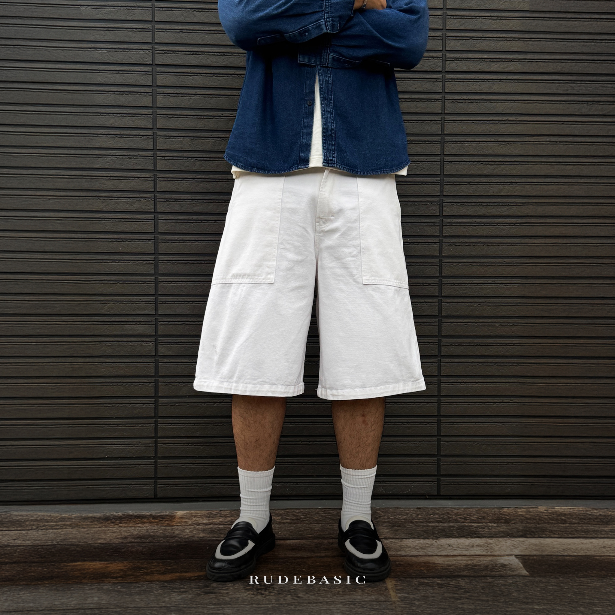 RUDEBASIC - Broken White Shibal Jorts | Unisex | Celana pendek Jeans | celana jorts