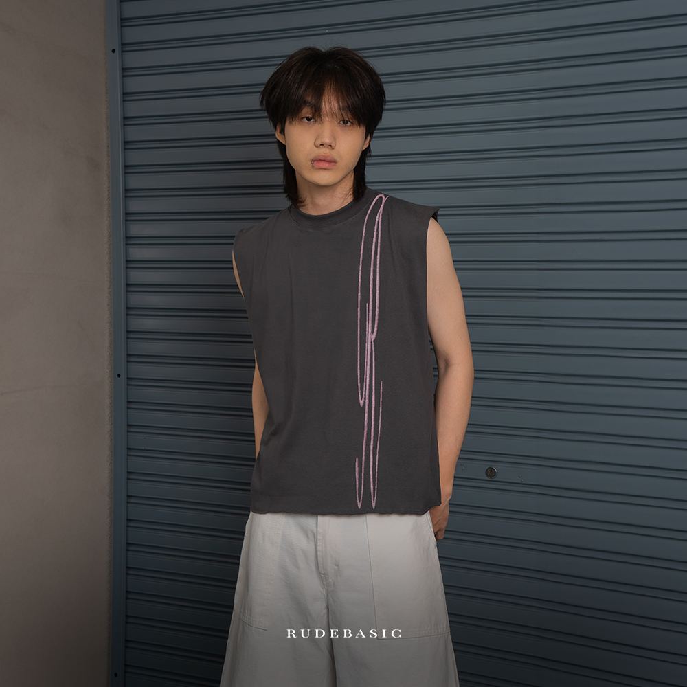 RUDEBASIC - Trisul Sleeveless Tee | Mid Weight Soft Cotton | Kaos Pria | Kaos vintage