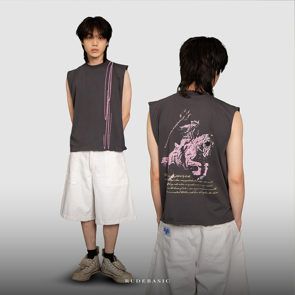 RUDEBASIC - Trisul Sleeveless Tee | Mid Weight Soft Cotton | Kaos Pria | Kaos vintage