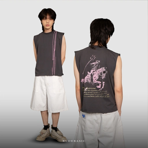 Image of RUDEBASIC - Trisul Sleeveless Tee | Mid Weight Soft Cotton | Kaos Pria | Kaos vintage