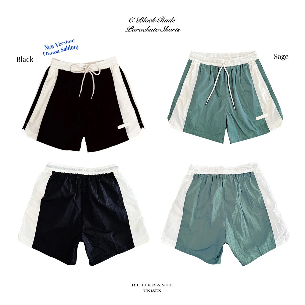 RUDEBASIC - Block Rude Parachute Shorts | Celana pendek | Celana Olahraga | Celana parasut | Celana unisex