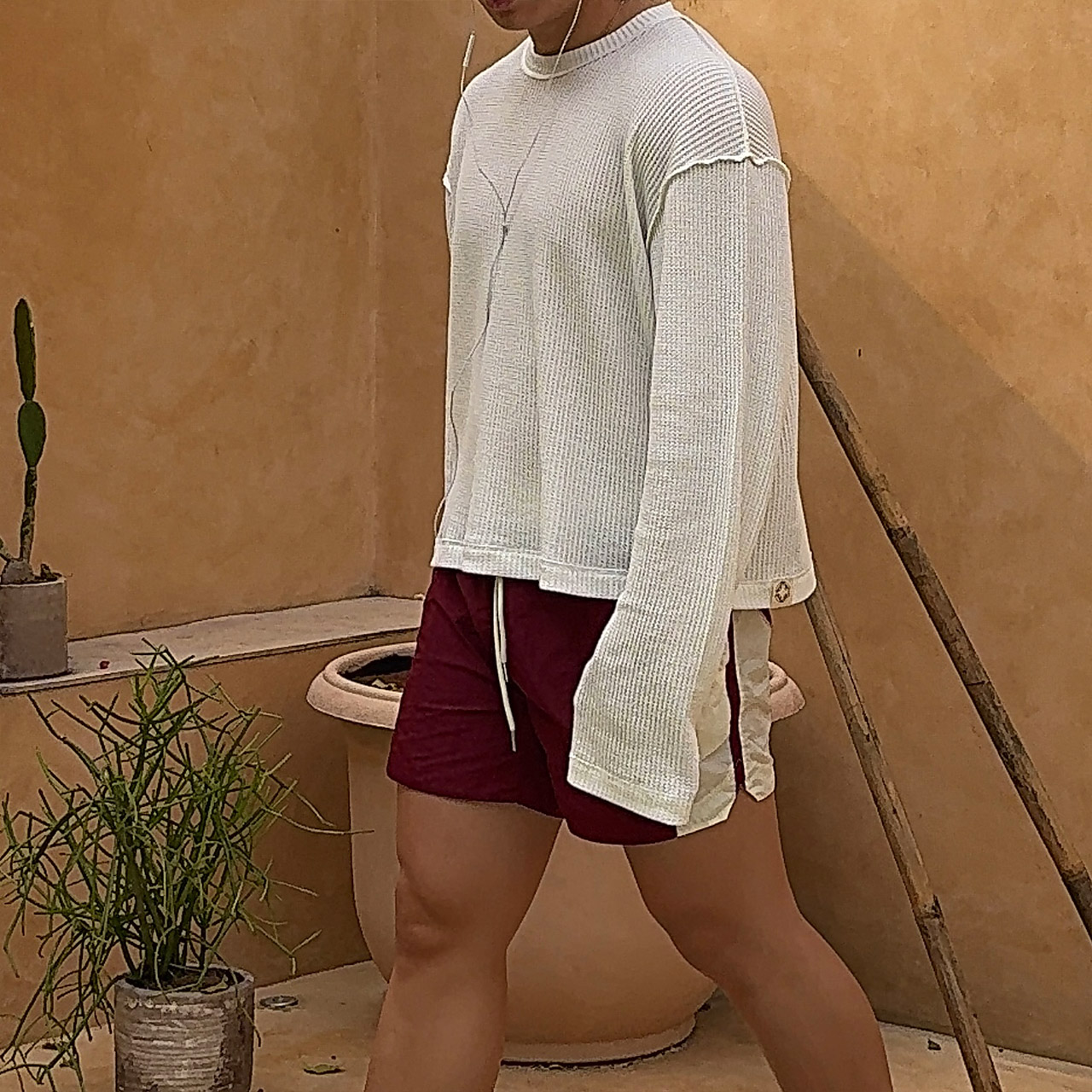 RUDEBASIC - Jake Cotton Waffle Boxy Longsleeve White | 100% Cotton | White