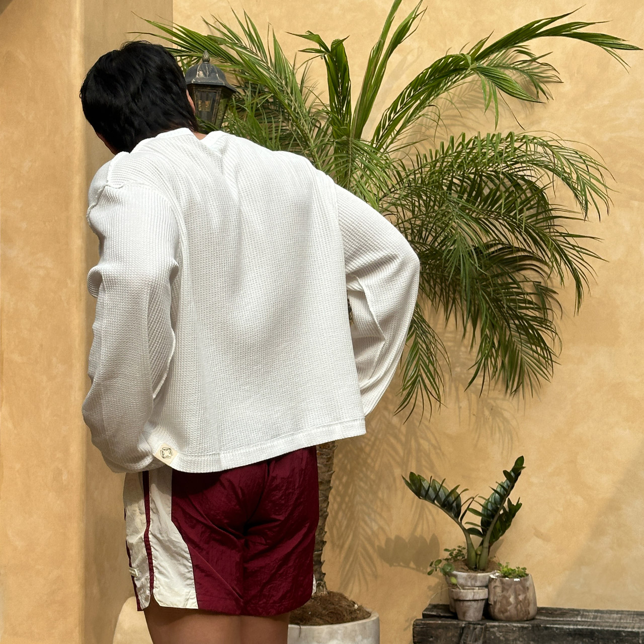 RUDEBASIC - Jake Cotton Waffle Boxy Longsleeve White | 100% Cotton | White