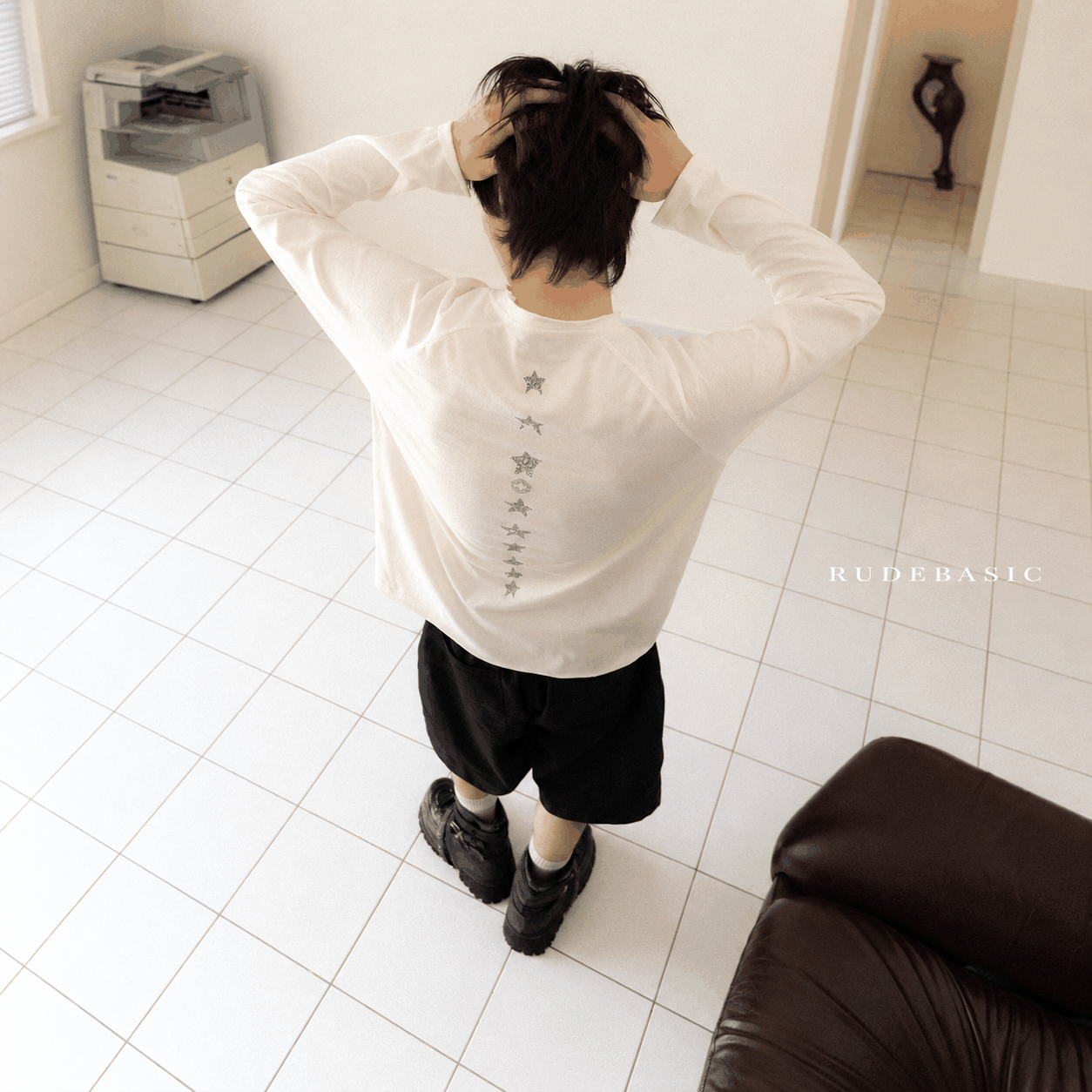 RUDEBASIC - Dust Raglan Boxy Longsleeve | Mid weight cotton | Broken White, Ash Grey