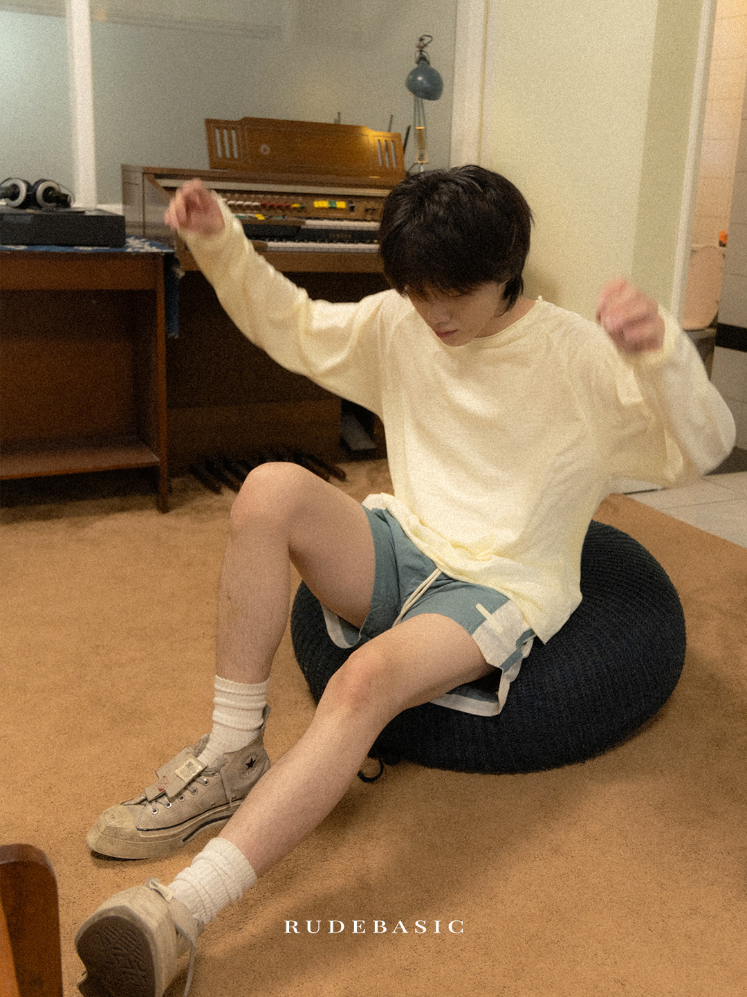 RUDEBASIC - Breez Slub Raglan Boxy Longsleeve | 100% Cotton | White, Black, Coconut, Butter