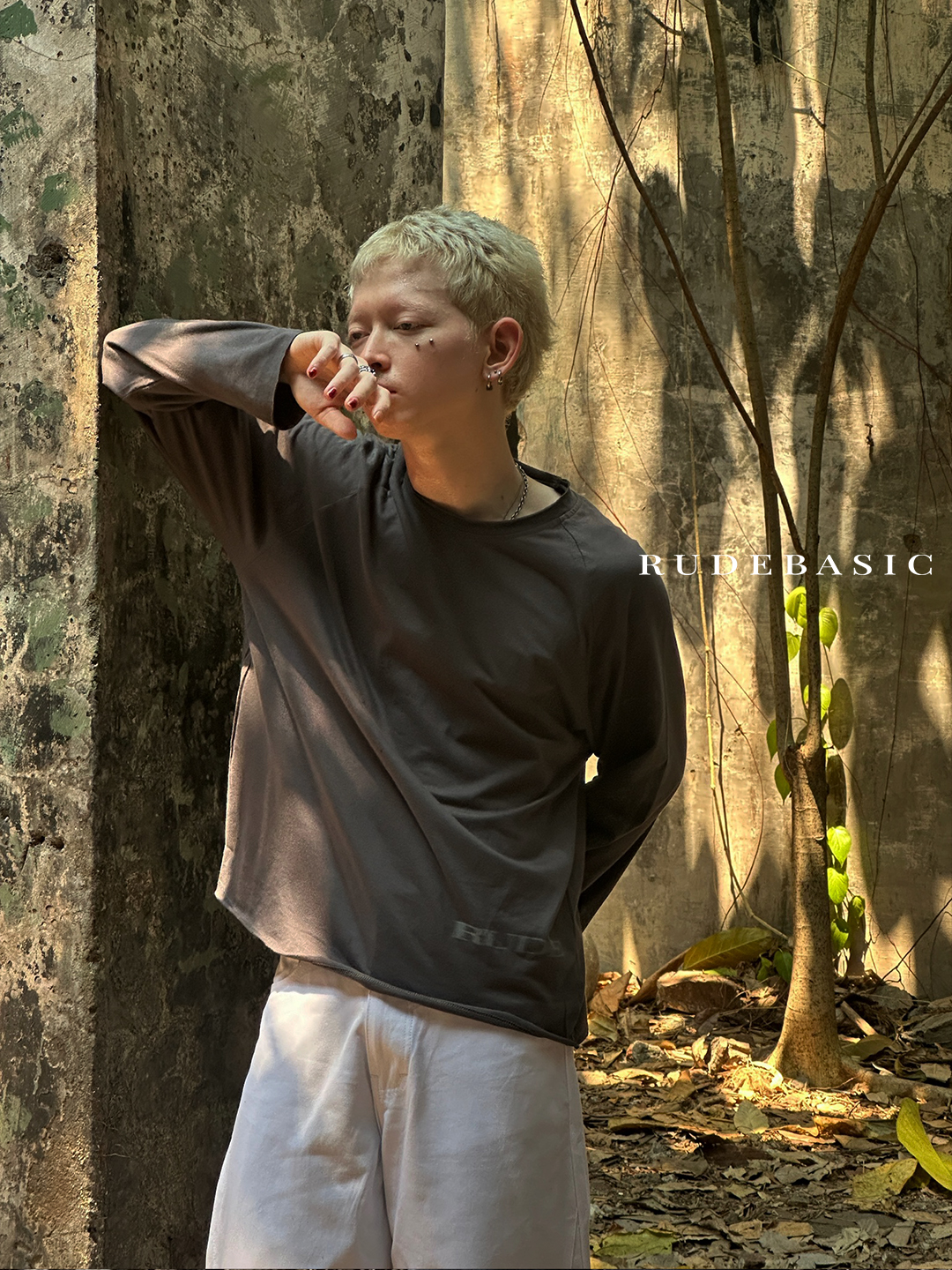 RUDEBASIC - Sigil Raglan Boxy Longsleeve | Light Weight Cotton | Ash Grey