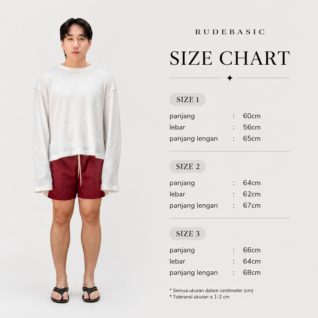 RUDEBASIC - Jake Cotton Waffle Boxy Longsleeve White | 100% Cotton | White