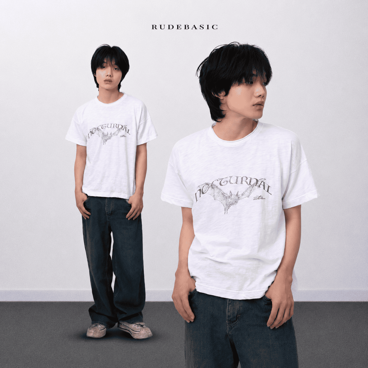 RUDEBASIC - Nocturnal Slub Shorten Tiny Tee | Slub 100% Cotton | White