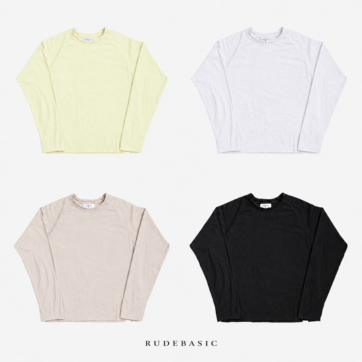 RUDEBASIC - Breez Slub Raglan Boxy Longsleeve | 100% Cotton | White, Black, Coconut, Butter
