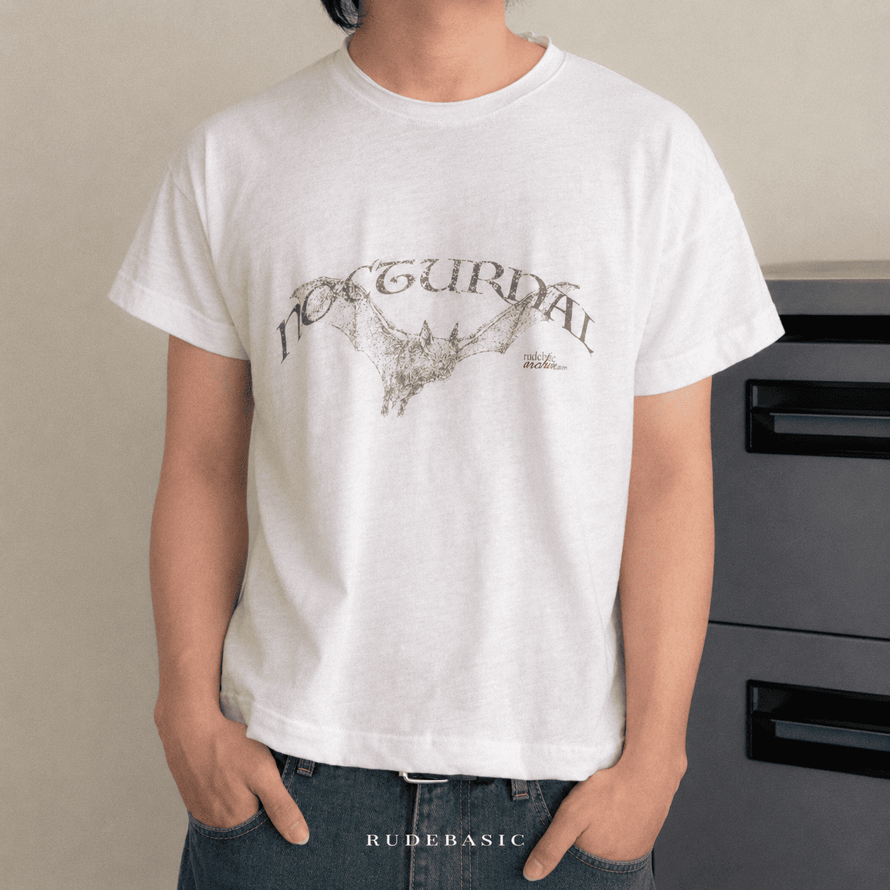 RUDEBASIC - Nocturnal Slub Shorten Tiny Tee | Slub 100% Cotton | White