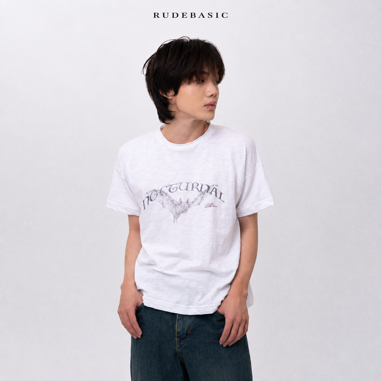 RUDEBASIC - Nocturnal Slub Shorten Tiny Tee | Slub 100% Cotton | White