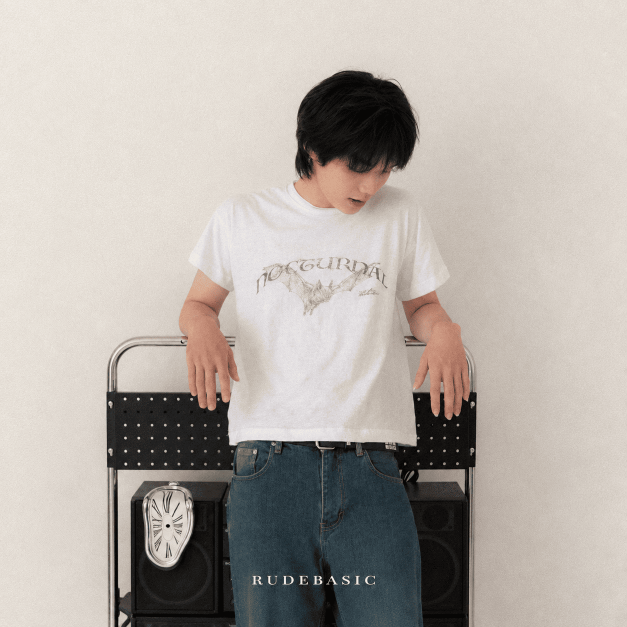 RUDEBASIC - Nocturnal Slub Shorten Tiny Tee | Slub 100% Cotton | White