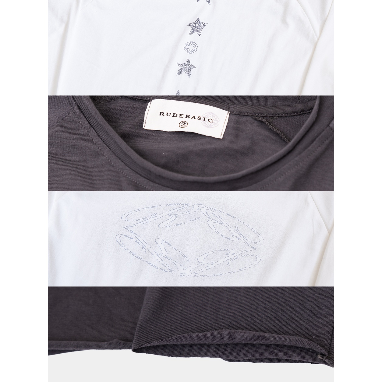 RUDEBASIC - Dust Raglan Boxy Longsleeve | Mid weight cotton | Broken White, Ash Grey