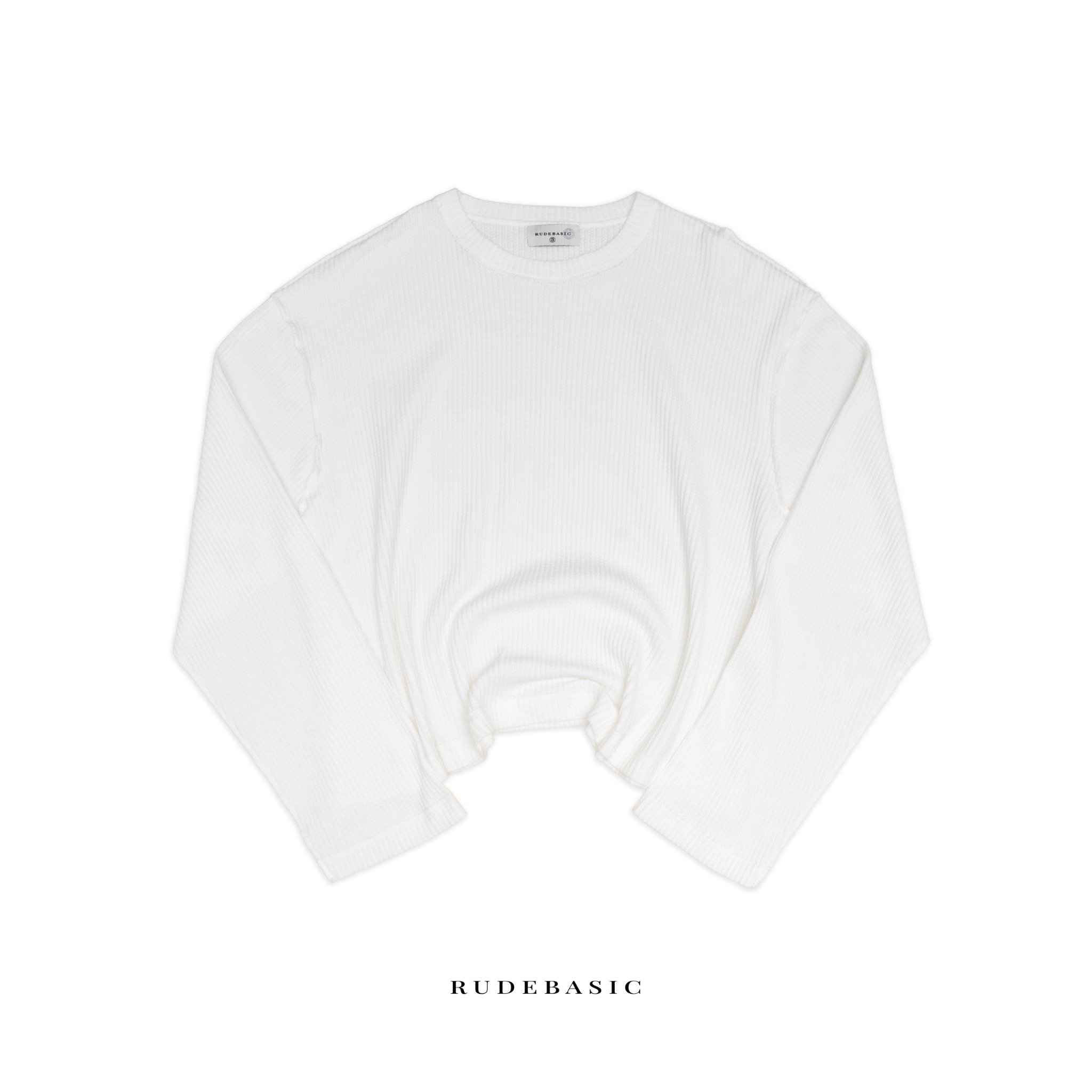 RUDEBASIC - Jake Cotton Waffle Boxy Longsleeve White | 100% Cotton | White