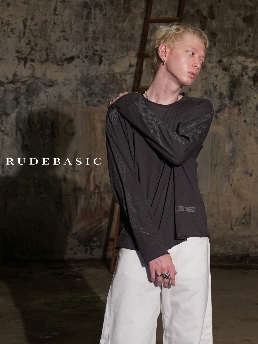 RUDEBASIC - Sigil Raglan Boxy Longsleeve | Light Weight Cotton | Ash Grey
