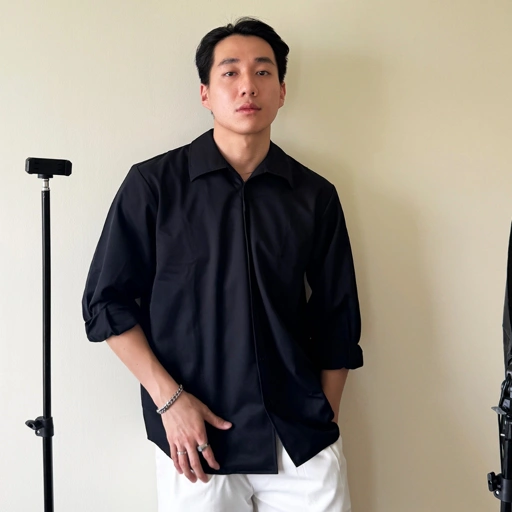 Image of RUDEBASIC - Black Kwon Flat Collar Overshirt | UNISEX | Kemeja Pria | Kemeja Oversize | Kemeja hitam