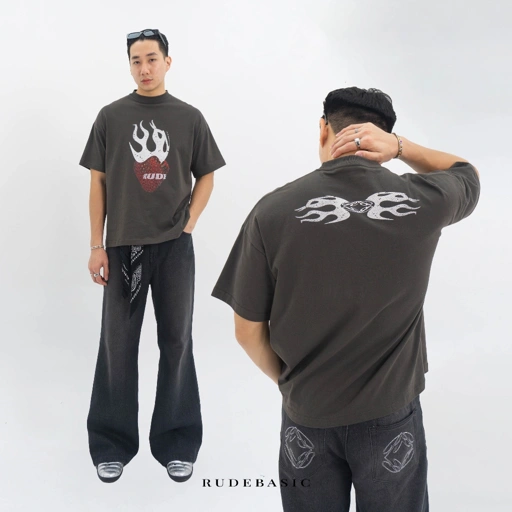 Image of RUDEBASIC - Flame Berry Tiny Tee - Heavy Weight Cotton| Kaos Boxy | Kaos Abu  Pria