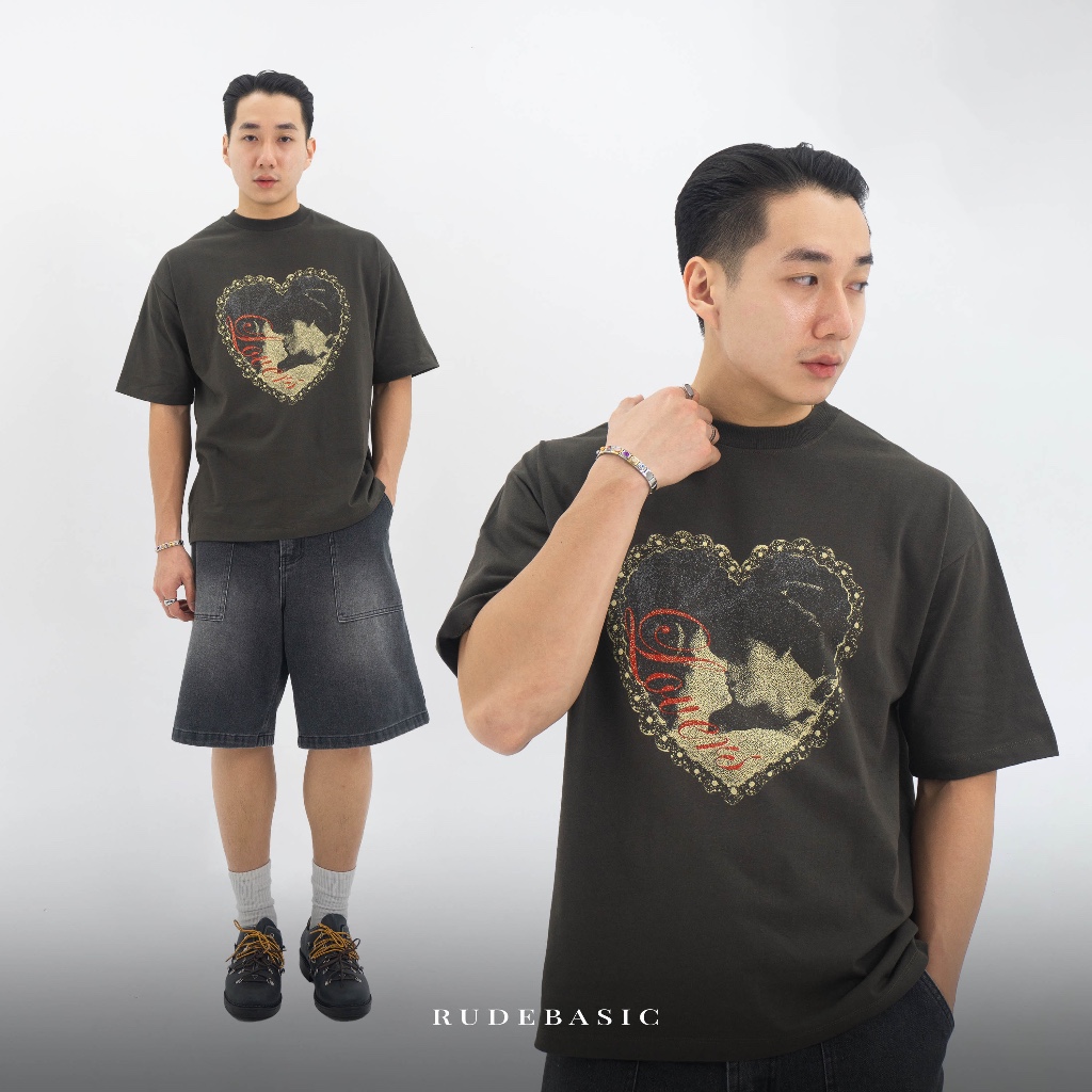 RUDEBASIC - Lovers Oversized Tee | Cotton Heavy Weight | Kaos Oversize | Kaos Abu Pria | Kaos Graphic
