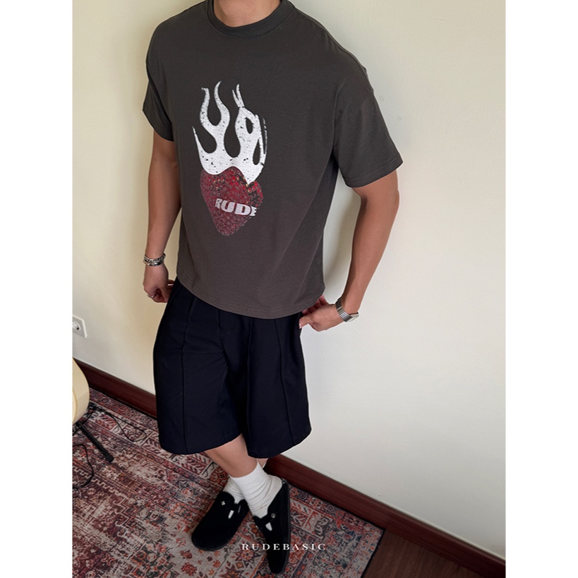 RUDEBASIC - Flame Berry Tiny Tee - Heavy Weight Cotton| Kaos Boxy | Kaos Abu  Pria