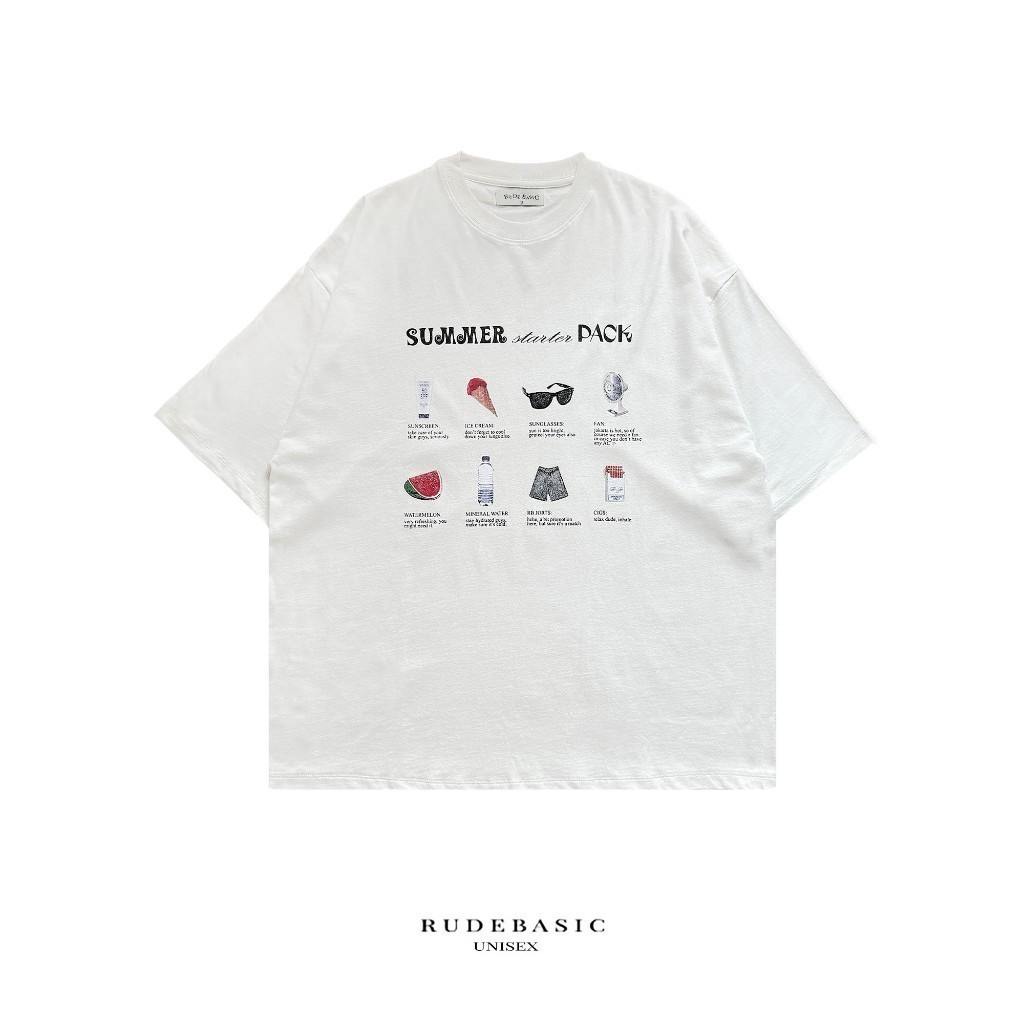 RUDEBASIC - Summer Oversized Tee | Heavy Weight | Kaos Oversize | Kaos Putih Pria | Graphic tee