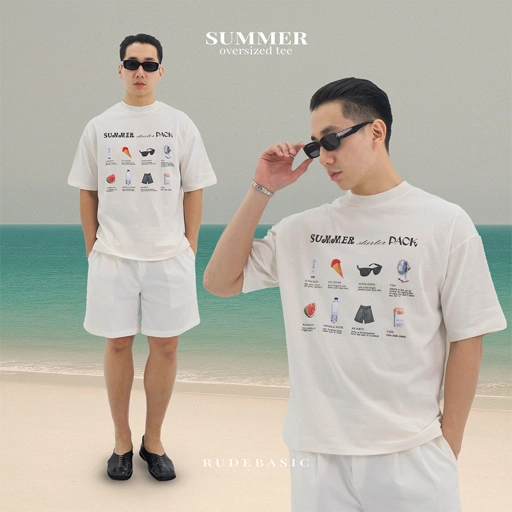 Image of RUDEBASIC - Summer Oversized Tee | Heavy Weight | Kaos Oversize | Kaos Putih Pria | Graphic tee
