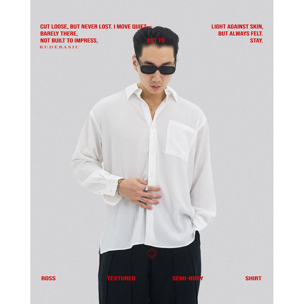 RUDEBASIC - ROSS Textured Semi Boxy Shirt | Kemeja Pria | Kemeja putih