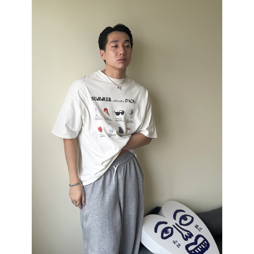 RUDEBASIC - Summer Oversized Tee | Heavy Weight | Kaos Oversize | Kaos Putih Pria | Graphic tee