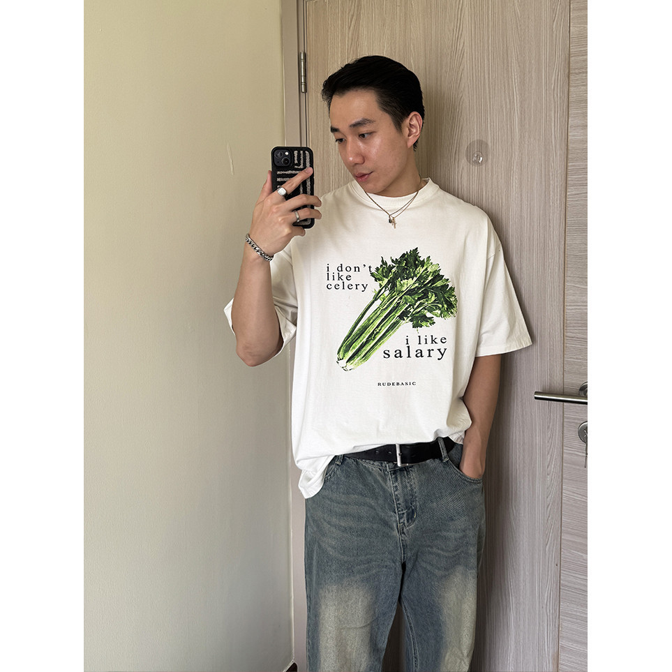 RUDEBASIC - Celery Oversized Tee | Heavy Weight | Kaos Oversize | Kaos Putih Pria | Kaos Graphic