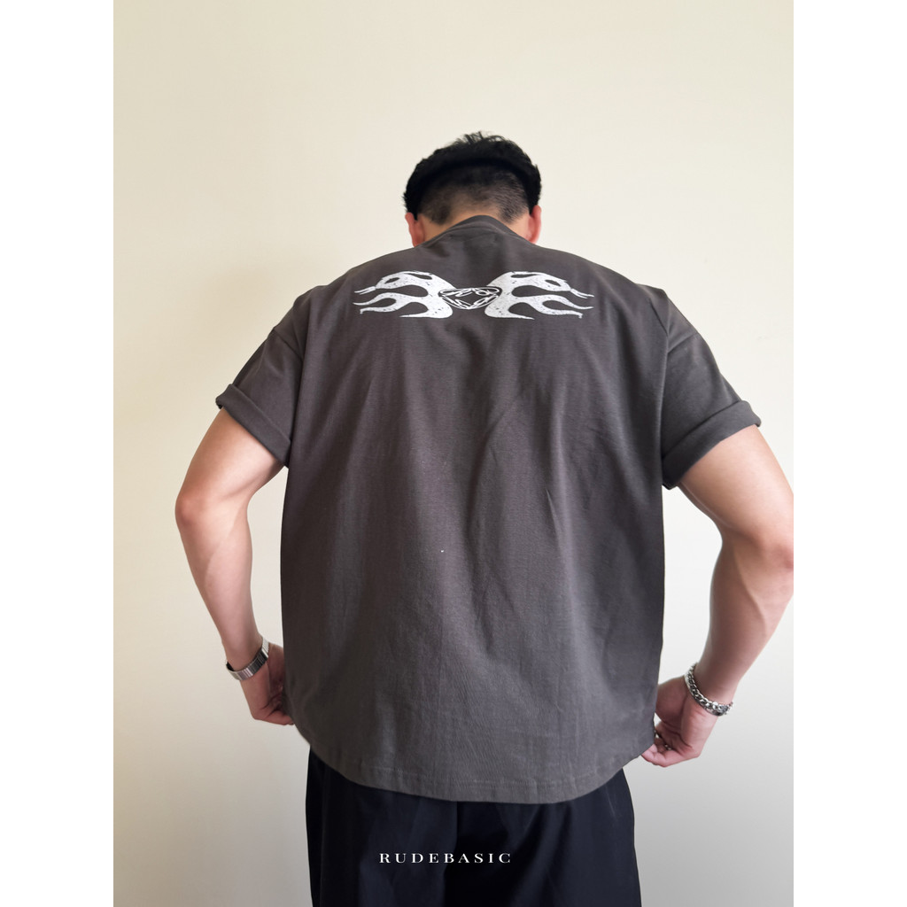 RUDEBASIC - Flame Berry Tiny Tee - Heavy Weight Cotton| Kaos Boxy | Kaos Abu  Pria